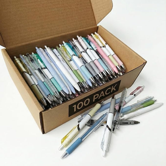100 Pack Bulk Retractable Black Gel Ink Pens - Assorted Styles & Colors Mixed Wholesale Lot - Smooth Writing Click Pens for Office, School, and Home Supplies