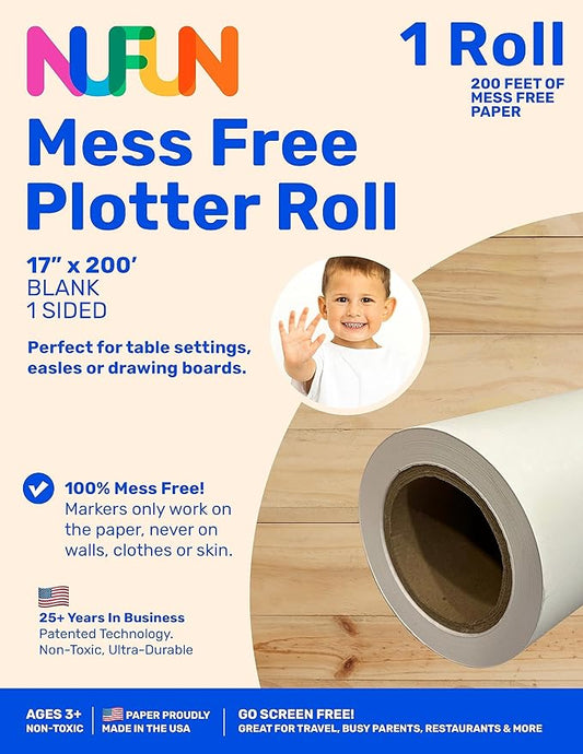 NuFun Activities Mess Free Easel Roll 17" x 200', Kids Create No Mess Wonders with Special Coloring Paper.