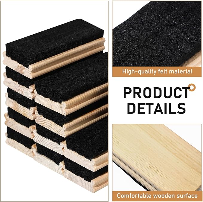 Marspark Felt Style Erasers, Cleaner Dusters Felt Chalkboard Eraser for Kids Wood Chalk Eraser for Chalkboard Cleaners Dusters for Markers White Black Boards Paint School Students Teachers(12 Pieces)