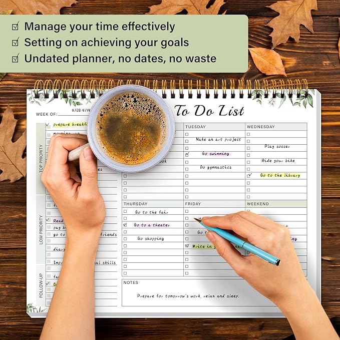 Weekly To Do List Pad with 52 Undated Sheets（8.5"×11"）- Weekly Desk Notepad with Spiral Binding for Women & Man, Office, School and Home Personal Organizer