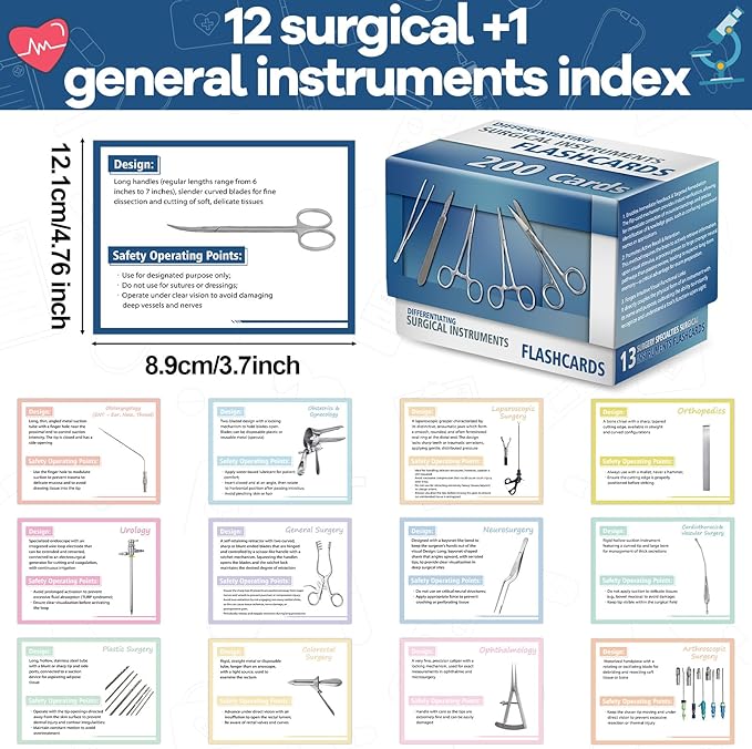 200Pcs Surgical Instruments Flashcards 13 Specialties CST & CRCST Prep for Technology Instrument Index Cards for Surgical Gift Accessory Technologists Exam Medical Student Operating Room Nurse