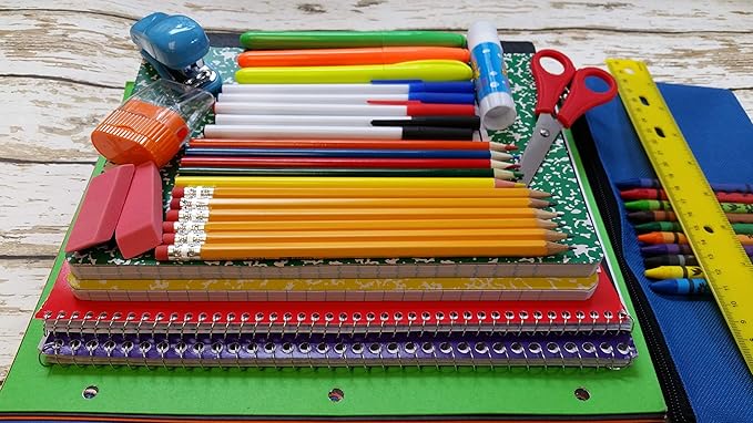 Trail maker Bulk Elementary School Supply Kits, 12 Packs of 45 Piece Wholesale School Supplies for Kids Includes Folders Notebooks Pencils Pens and Much More!