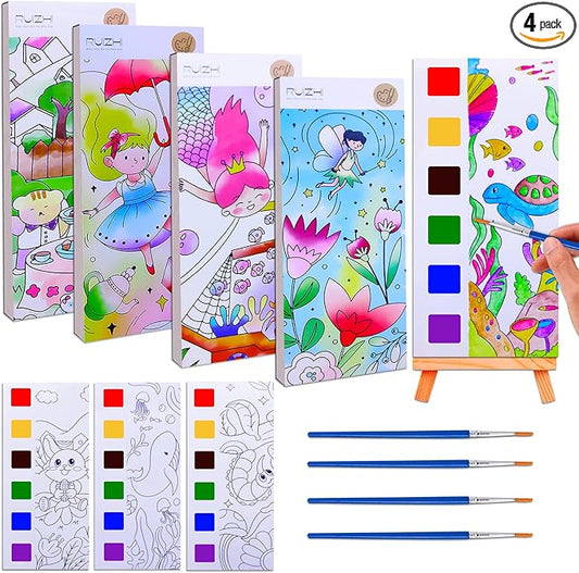 JUNQIU 4Pack Paint with Water Books for Kids Ages 4-8, Mess Free Coloring for Toddlers, Watercolor Coloring Books, Easter Basket Stuffers For Girls Boys, Stocking Stuffers For Kids