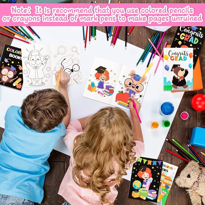 Dvbonike 24Pcs Kindergarten Graduation Coloring Books - Congrats Grad DIY Color-in Pages with Animals Cartoon Characters Drawing Party Favors Gift Home School Classroom Artwork Supplies