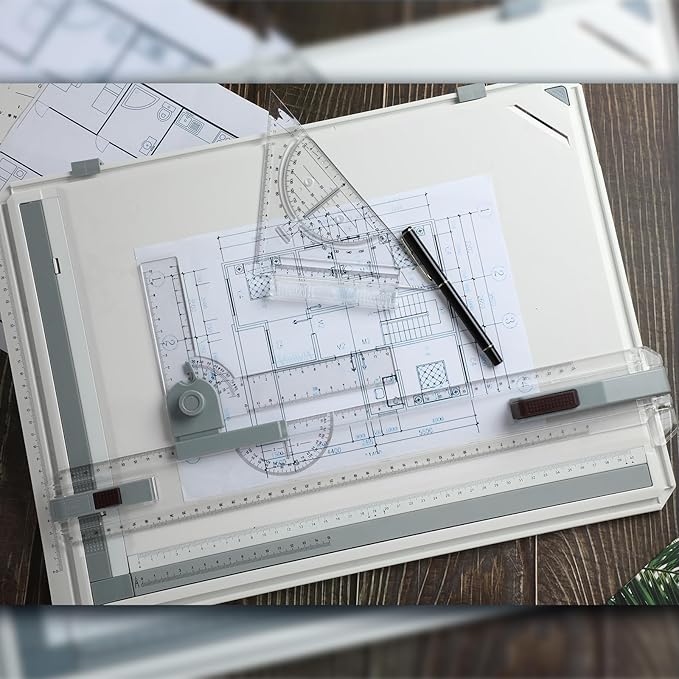 Zonon A4 Portable Drawing Board, Multi-Function Metric Drafting Table Drafting Board with Clear Rule Parallel Motion and Angle Adjustable Measuring System