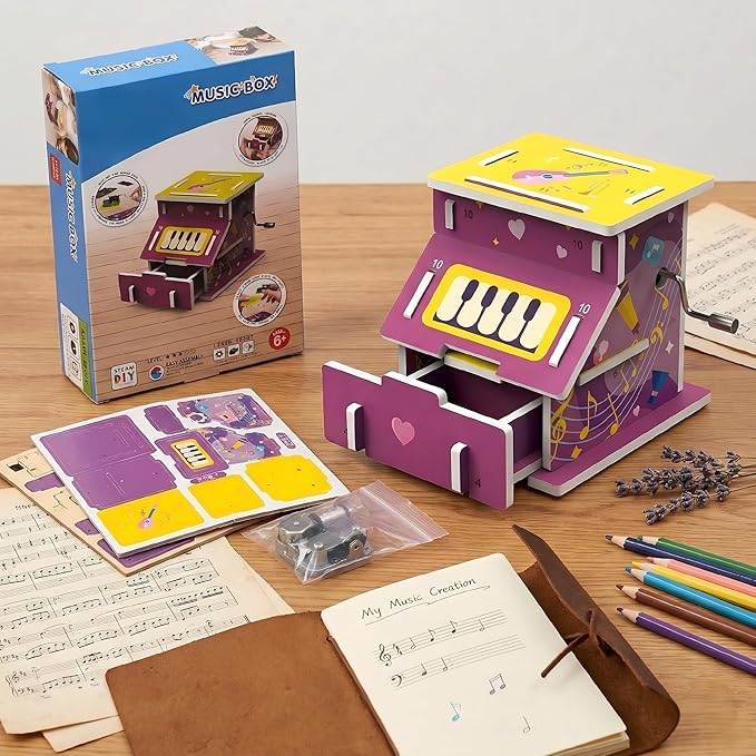 STEM DIY Mechanical Music Box Building Kit for Kids Aged 6+ - Educational Hands-on Toy, Assemble Your Own Sound Box, Creative Science Experiment Gift Idea