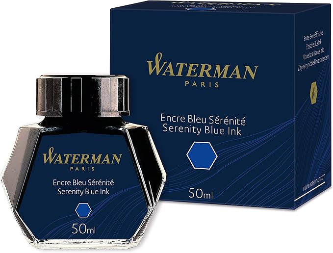 Waterman Fountain Pen Ink, Serenity Blue Ink, 50ml Bottle, For Refillable Fountain Pens