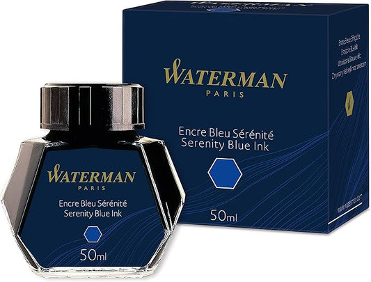 Waterman Fountain Pen Ink, Serenity Blue Ink, 50ml Bottle, For Refillable Fountain Pens