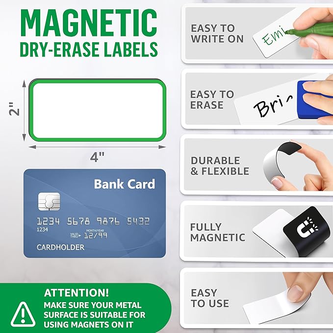 32 Pack Dry Erase Magnetic Labels 2x4 in - Magnetic Name Tags for Classroom Lockers School Bus - Classroom Magnets for Names - Magnet Labels for Whiteboard - Magnet Names Plates for Classrooms