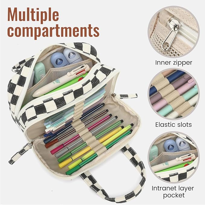 Large Pencil Case Pouch, Extra Big Pencil Bags with Zipper, Cute Corduroy Pencil Pouch with 5 Compartments, Pen Bag Wide Opening, Pencil Pouch Organizer, Pencil Box for Teen Girls Adults