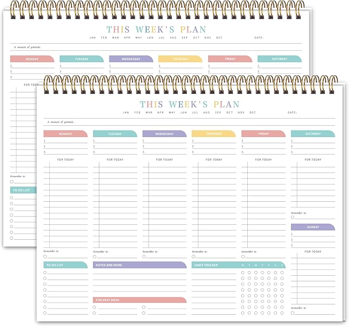 2PC Weekly To Do List Notepad with 52 Undated Sheets（8.5"×11"）- Undated Weekly Desk Planner for Women & Man, School/Office Supplies