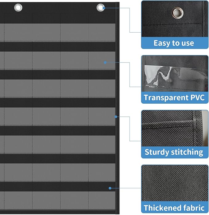 Yoink 45 Pockets Classroom Calendar Pocket Chart for Kids Learning - Monthly Calendar with Durable Fabric, Homeschool and Teacher Supplies, Preschool Kindergarten Wall Decor, Only Chart (Black)