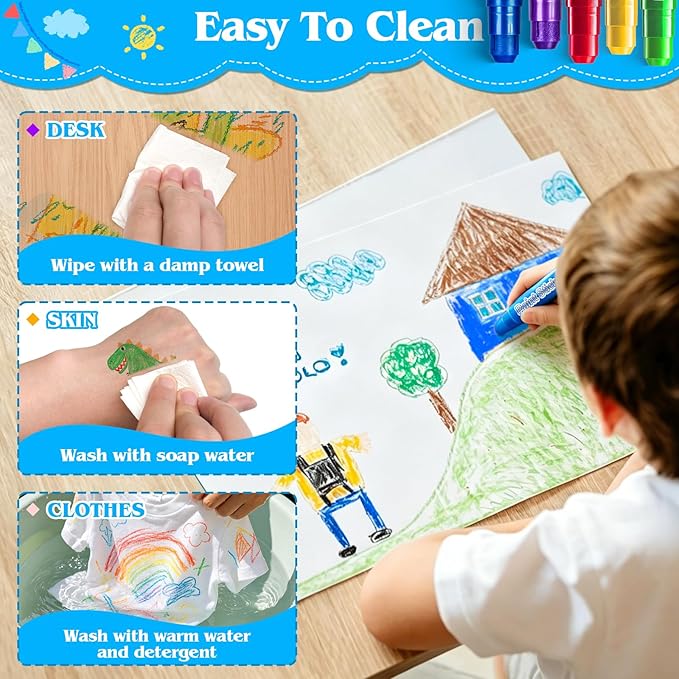 96 Pack Tempera Paint Sticks,24 Colors Non Toxic Solid Paint Sticks for Kids,No Mess,Quick Drying,Smooth and Washable Toddler Crayons,Works Great on Paper,Wood,Glass,Ceramic,Canvas