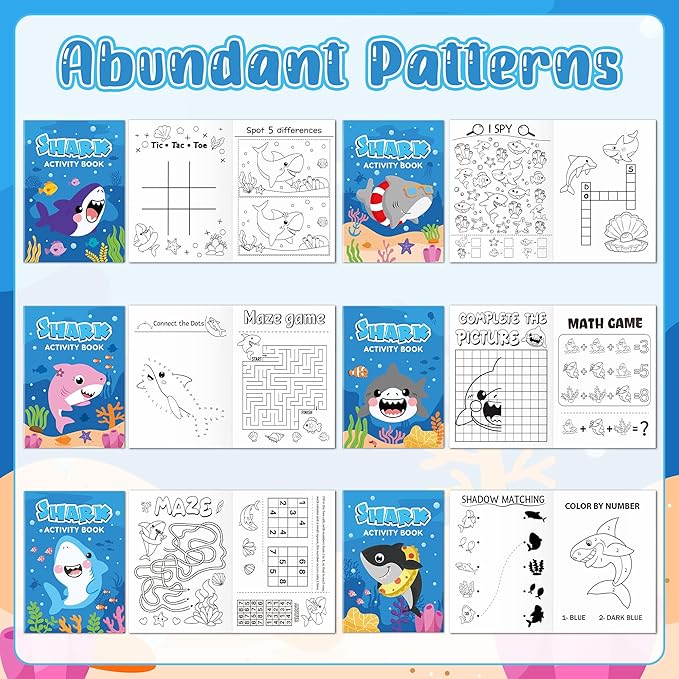 JAPBOR Shark Activity Coloring Books - 24PCS Mini Ocean Animals Color Activities Book Bulk for Party Favor, Summer Sea Animal Small DIY Colour Page for Birthday Gifts Classroom Draw Painting Game