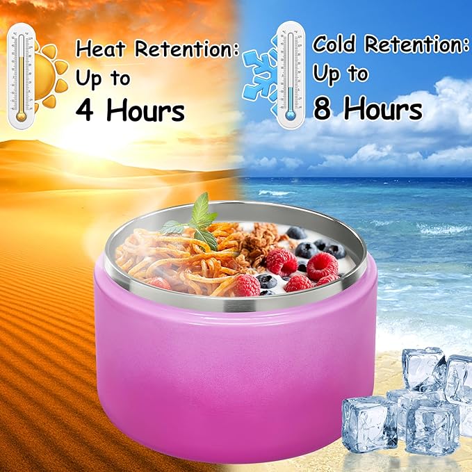 Pawtong 12oz Insulated Vacuum Food Jar with Buckle Lid Wide Mouth Soup Thermo for Hot Food Kids Leakproof Stainless Steel Lunch Container (Gradient Purple, 12OZ)
