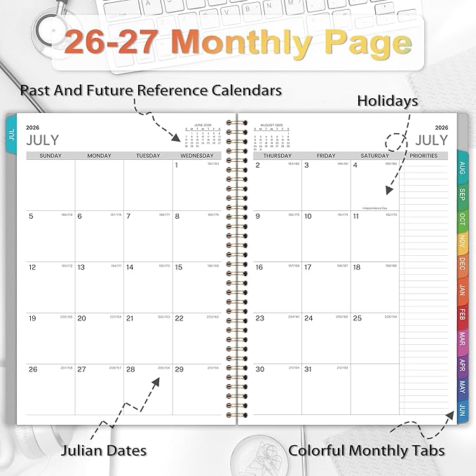 2026-2027 Appointment Book/Planner - Weekly & Monthly Planner, 9" x 11", Large, JUL. 2026 - JUN.2027, 30-Minute Interval, Daily Hourly Planner, Colorful Monthly Tabs, Inner Pocket, Grey