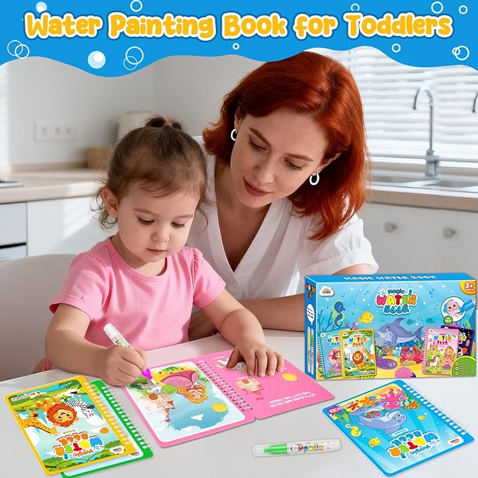 ZMLM 24 Pack Water Coloring Books for Toddlers, Reusable Paint with Water Books with Pen, Mess Free Magic Doodle Party Favors Bulk for Kids Ages 3-8 Boys Girls