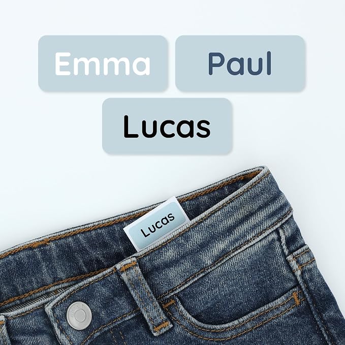 TeddyLabels - Clothing Labels for Nursing Home (120) – Self-Adhesive Name Tags for Clothes and Personal Items. Personalized Labels for Daycare, Nursing Homes, and Laundry Use - Light Blue