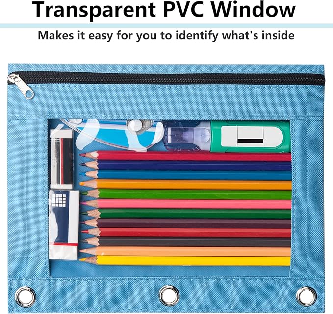 Forvencer 2 Pack Pocket for 3 Ring Binder, Large Pencil Case Pouch Binder | 3 Reinforced Grommets, Pen Bag, Clear Window Pencil Case, Binder Accessories, Pink & Purple