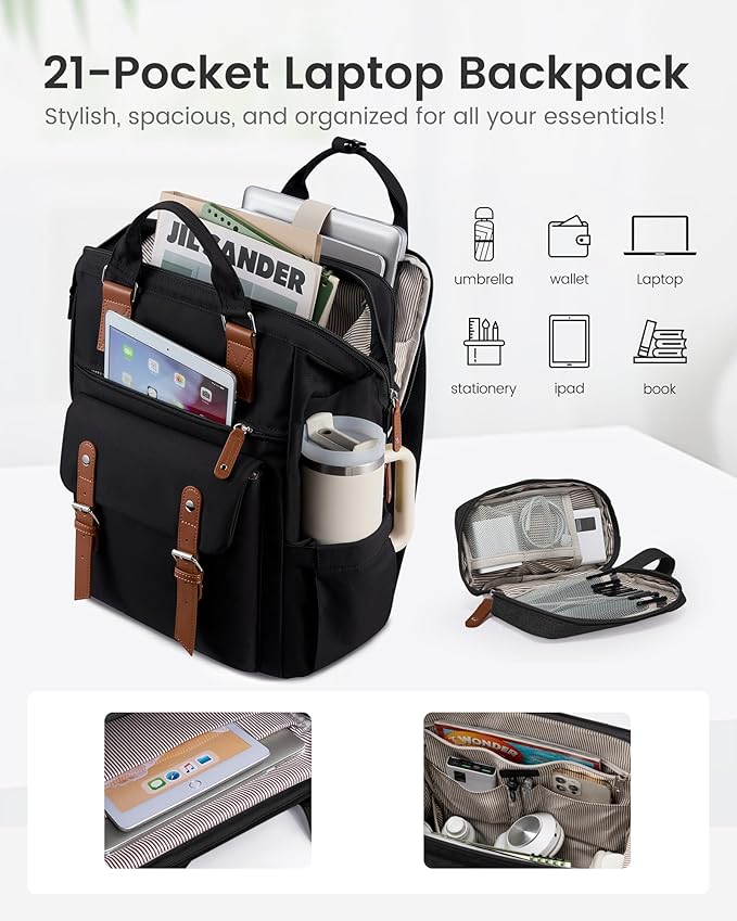 LOVEVOOK Laptop Backpack for Women with Giant Tumbler Holder Pocket,17.3 inch Waterproof Travel Backpack Purse Computer Laptop Bag