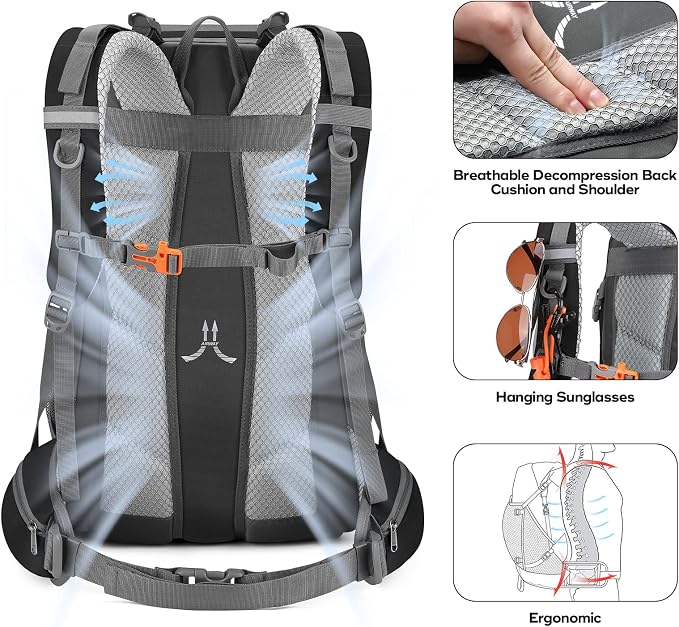 Maelstrom 50L Hiking Backpack, Lightweight Camping Daypack with Rain Cover | Water-Resistant Rip-Stop Nylon, Wet/Dry Separation, Multi-Pockets, Survival Whistle. Ideal For Men, Women, Travel, Trekking