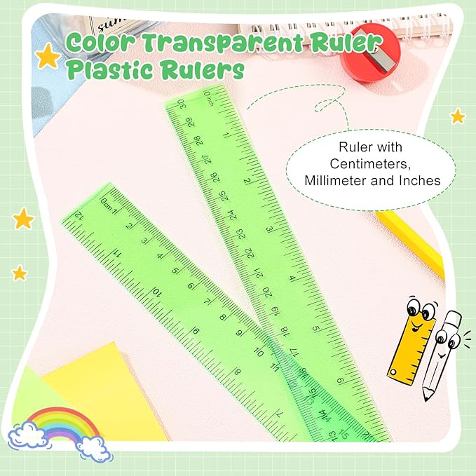 EBOOT 2 Pack Plastic Ruler Straight Ruler Plastic Measuring Tool for Student School Office(Green,12 Inch)