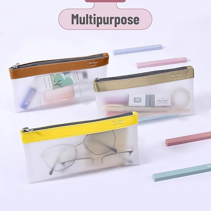Mr. Pen- Clear Pencil Pouch, 8.50"x4.25", 3 Pack, Durable TPU Material, Medium Water-Resistant Pencil Bags with Smooth Zipper, Multipurpose Clear Pouch for Stationery, School, Office, Travel Supplies