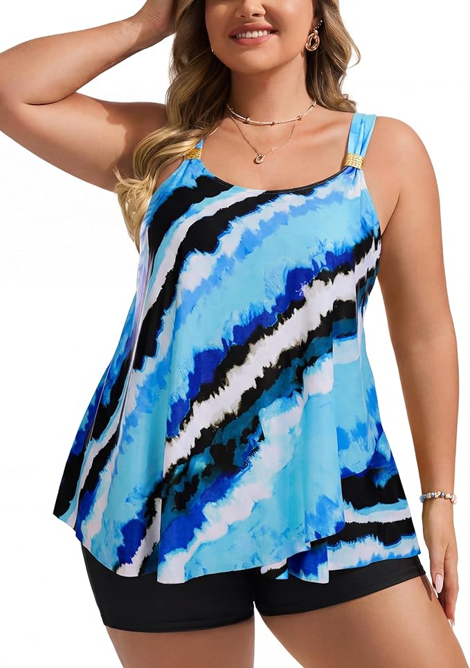 Hanna Nikole Womens Tankini Swimsuits 2 Piece Bathing Suit Flowy Ruffle Tankini Tops with Swim Shorts