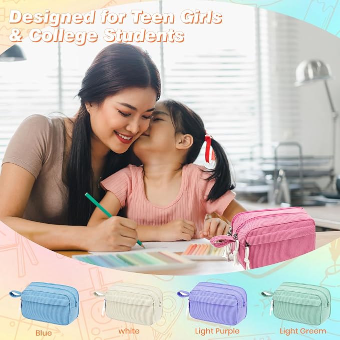Big Capacity Pencil case,Soft Corduroy Pencil Bag with 3 Compartment,Pencil Pouch School Supplies Cute Pencil Box Pencil Bag for Teen Girls Boys College