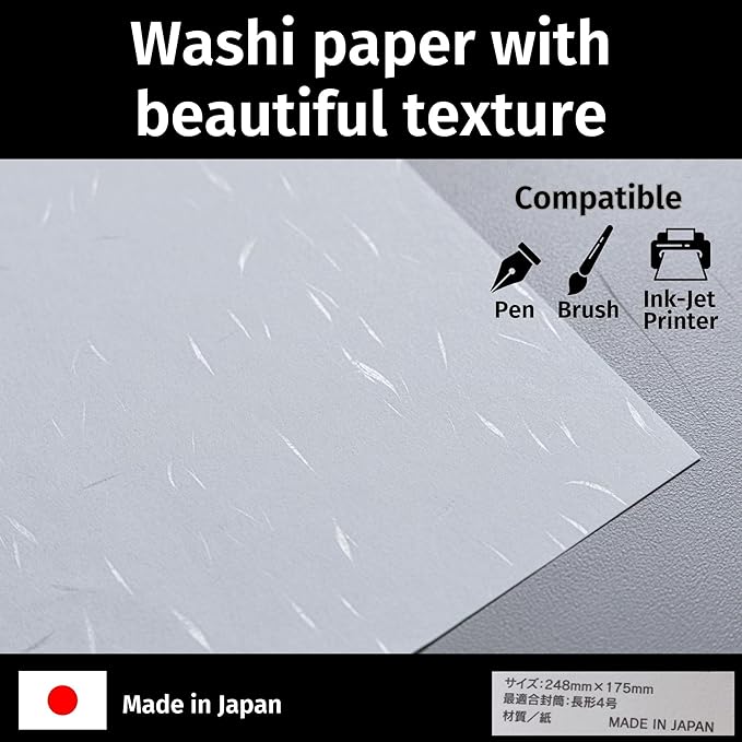 Japanese Iyo Washi Stationery Paper 20 Sheets (9.7 x 6.9 inch), Made in Japan, White Japanese Paper, Printable, Inkjet Printer, for Letter Writing, Greeting Card