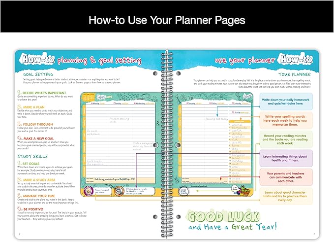 Dated Elementary Student Planner 2026-2027 Academic School Year, Large (8.5" by 11") Matrix Style Datebook with Create Cover