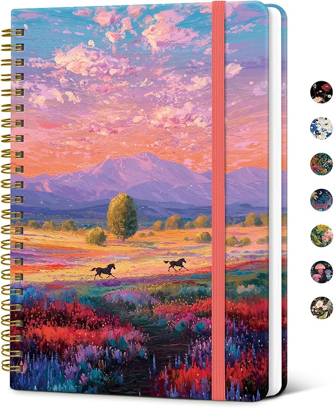 Taja Lined Spiral Notebook Journal for Women A5(5.8" × 8.3"), Cute Hardcover Notebook for Work, School & Note Taking, Pretty College Ruled Journal for Writing, 140 Pages, Prairie Run