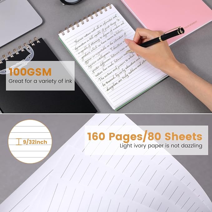 Yoment A5 Top Spiral Notebook, Steno Pads College Ruled Notebook,160 Pages