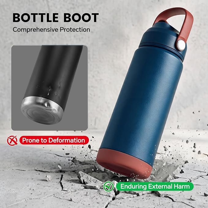 Fijinhom 18 oz Insulated Water Bottle with Straw Lid, Stainless Steel Water Bottles, Double Wall Vacuum, Portable Handle & Non-slip Bottom, BPA Free Leak Proof Metal Bottles, Keep Cold 24H, Sapphire