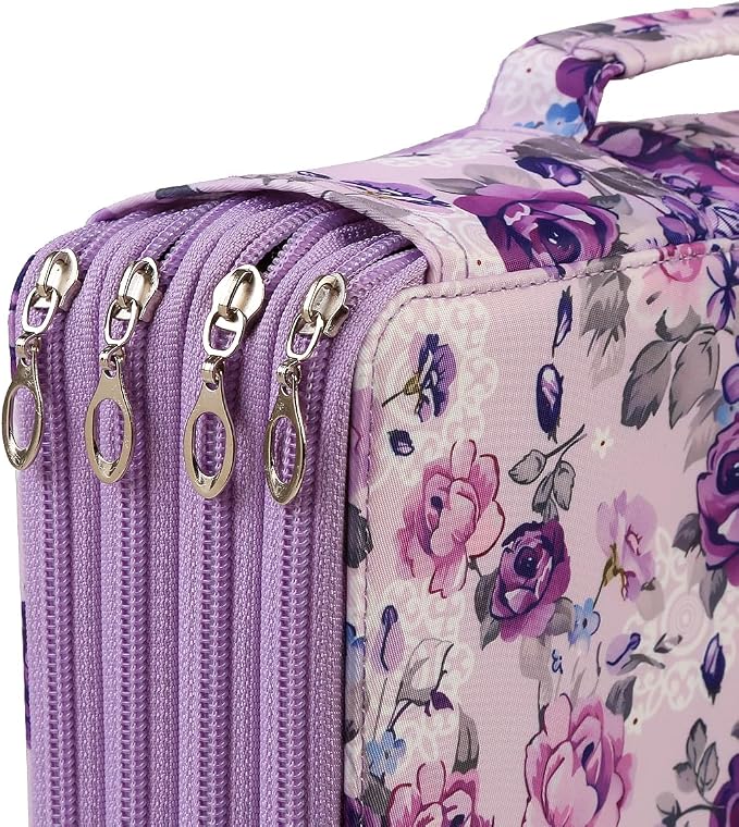300 Slots Colored Pencil Case Organizer, 4 Layer Bag | Twill Oxford fabric,103 elastic loops,detachable handle,for travel,home storage,drawing tools,creative gifts