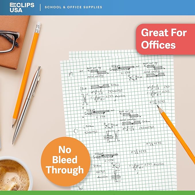 Graph Paper Loose Leaf Paper Quad Ruled Notebook Paper Quad Ruled 4” x 4” Square Lined Writing Filler Paper 10.5” x 8” 900 Sheets 150 Sheets Per Pack 60 gsm (6 Pack)