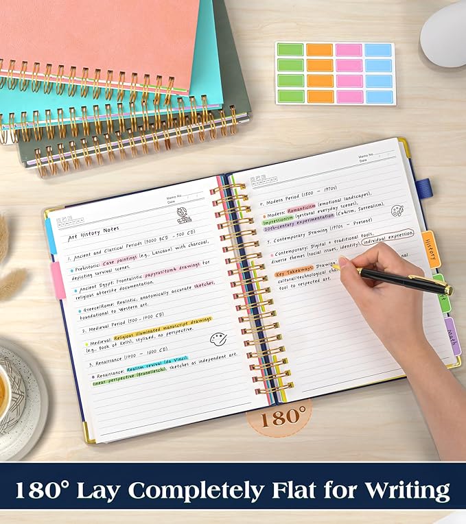 Spiral Notebook Journal with Removable Dividers Tabs, 300 Pages Hardcover Leather 5 Subject College Ruled Notebook, 8.5"x11" Large A4 Lined Journal for Women Men, Spiral Notebook for Work School, Navy