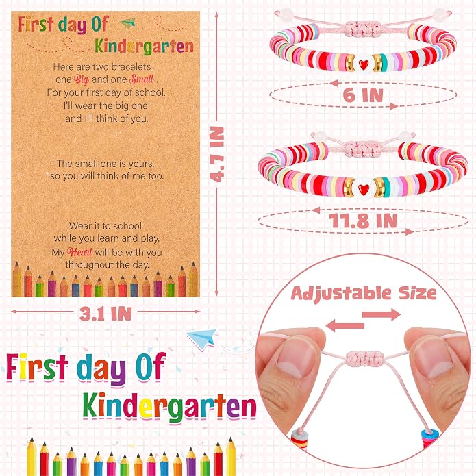 Back to School Supplies, First Day of Kindergarten Bracelet, Back to School Bracelet Mommy and Me, Prek Matching Wish Bracelets Set, Adjustable Bracelet for Boys Girls Gifts Stuff Bulk