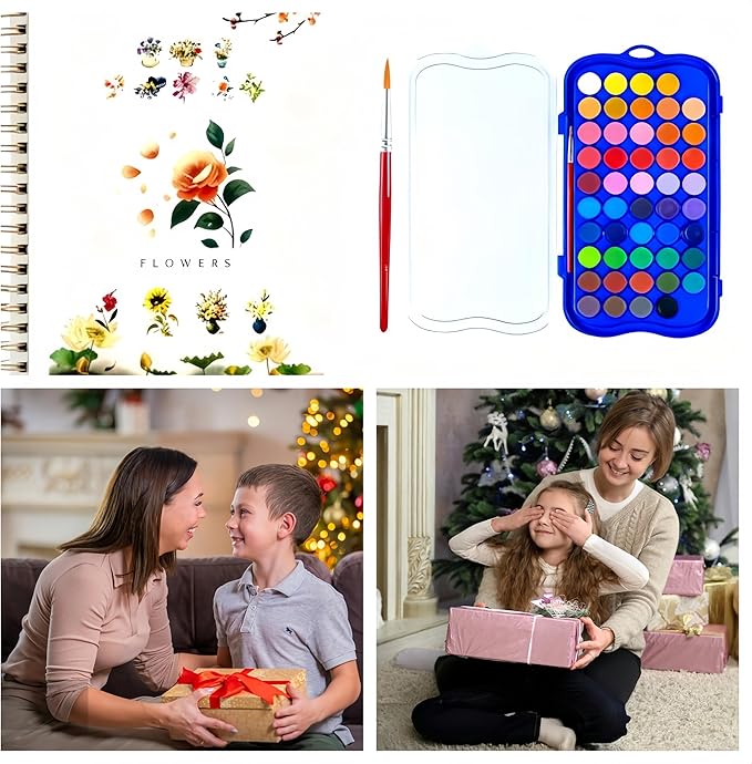 48 Colors Watercolor Book with Paint，Beginner Watercolor Workbook Kit, Watercolors Workbook (Flowers -48 Colors)