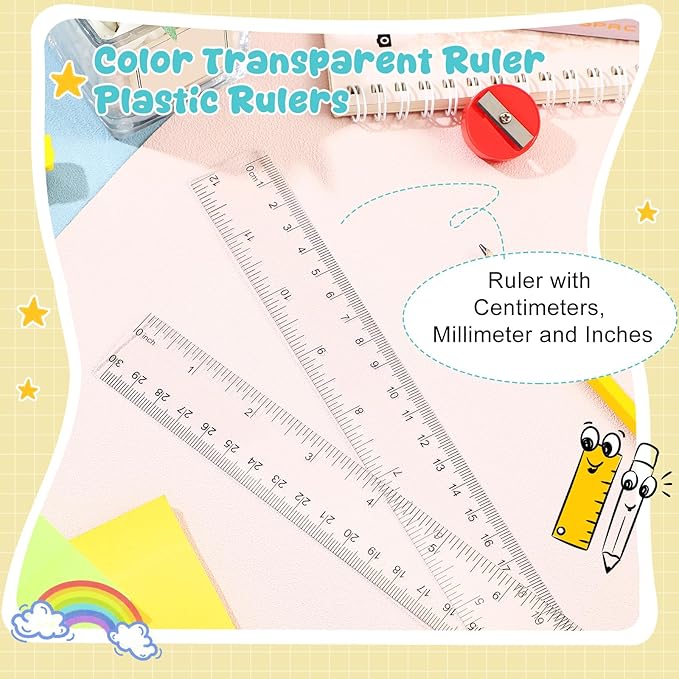 EBOOT 2 Pack Plastic Ruler Straight Ruler Plastic Measuring Tool for Student School Office(Clear,12 Inch)