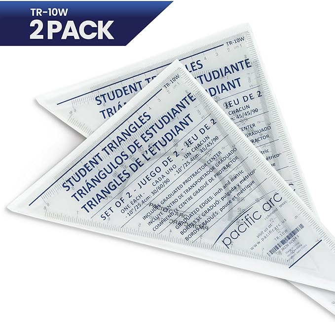Pacific Arc - Triangle Set 10 Inch 30/60 & 45/90 - Student, Professional or DIY use. - 2 Pack
