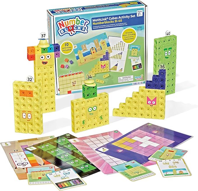 hand2mind Numberblocks 31-40 MathLink Cubes Activity Set - Learn Numbers & Early Math Skills, Preschool and Kindergarten Learning Activities, Educational Toys for Kids, Counting Math Manipulatives