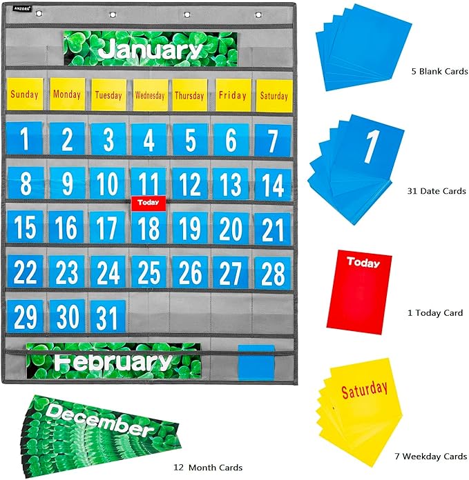 Monthly Calendar Pocket Chart School Calendar Kit for Classroom Scholastic Classroom Learning Resources (Grey)