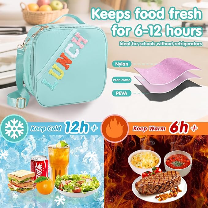 Nsrzua Lunch Bag Kids,Insulated Lunch Bag With Adjustable Shoulder Strap,Reusable Lunch Bag for Kids, Girls,Boys, lunch Bag Women,Preppy Lunch Box for School,Travel, Picnic (blue)