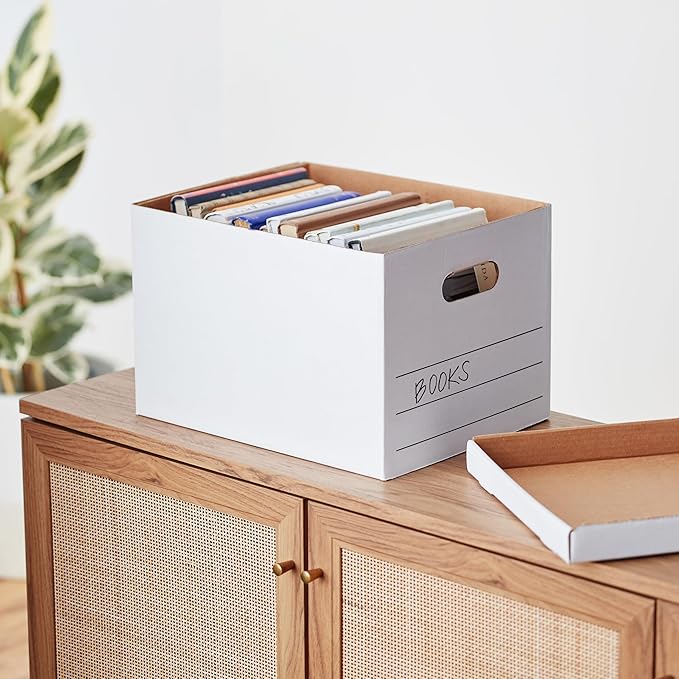 Amazon Basics Medium Duty Storage/Filing Boxes with Lid and Handles, Legal/Letter Size, Collapsible, Foldable, Tape-Free Assembly, 16.2" L x 12.5" W x 10.5" H, White, 12-Pack