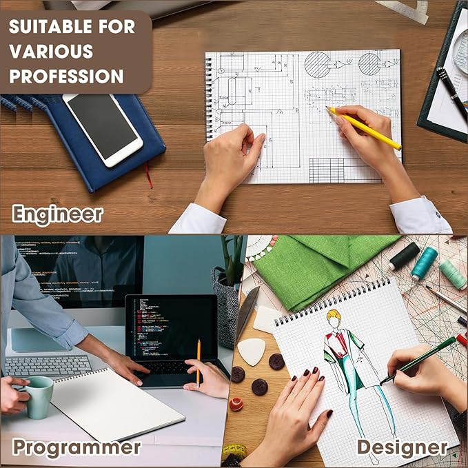 Engrowtic Top Spiral Graph Paper Notebooks 8.7 X11.4 Inch A4 Grid Paper Notepad 70 Sheet Memo Steno Pad for Engineering Writing Sketching Drawing School Office Supplies (1 Pack,Black)