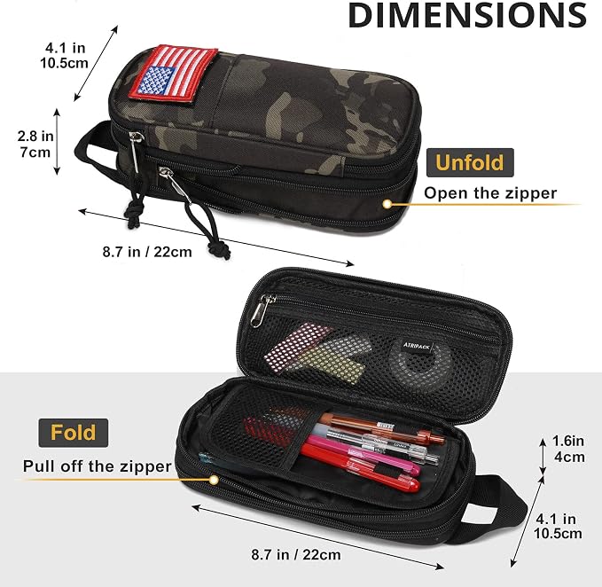 Pencil Case Big Capacity High Large Storage Tactical Small Tool Pouch Bag Marker Pen Case Stationery Bag Travel Holder School College Office Organizer for Kids Men Women Adult Teens (Camo-Black)