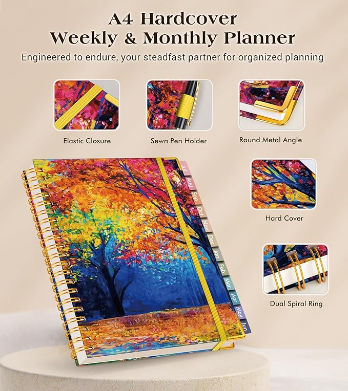 Academic Planner 2026-2027, Hardcover Weekly and Monthly Calendar Planner from July 2026 - June 2027, 6.1" x 8.2" A5 Daily Agenda with Tabs, College School Organizer for Student Teacher, Autumn Woods