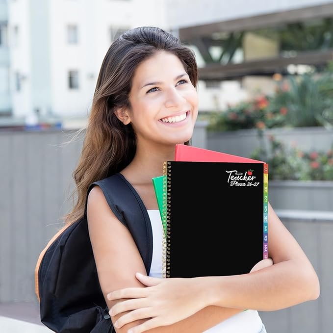 Teacher Planner 2026-2027 Weekly and Monthly Teacher Planner 2026-2027 Academic Year, July 2026 - June 2027, 8.7" x 10.8", Lesson Planner Book with Twin-Wire Binding & Tabs for Teachers - Black