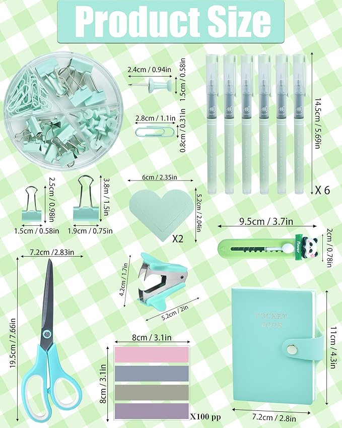 Green and Blue Desk Accessories, 26Pcs Office Supplies and Desk Organizers, with Tape Dispenser, Stapler, Staple Remover, Ect,Christmas Gifts